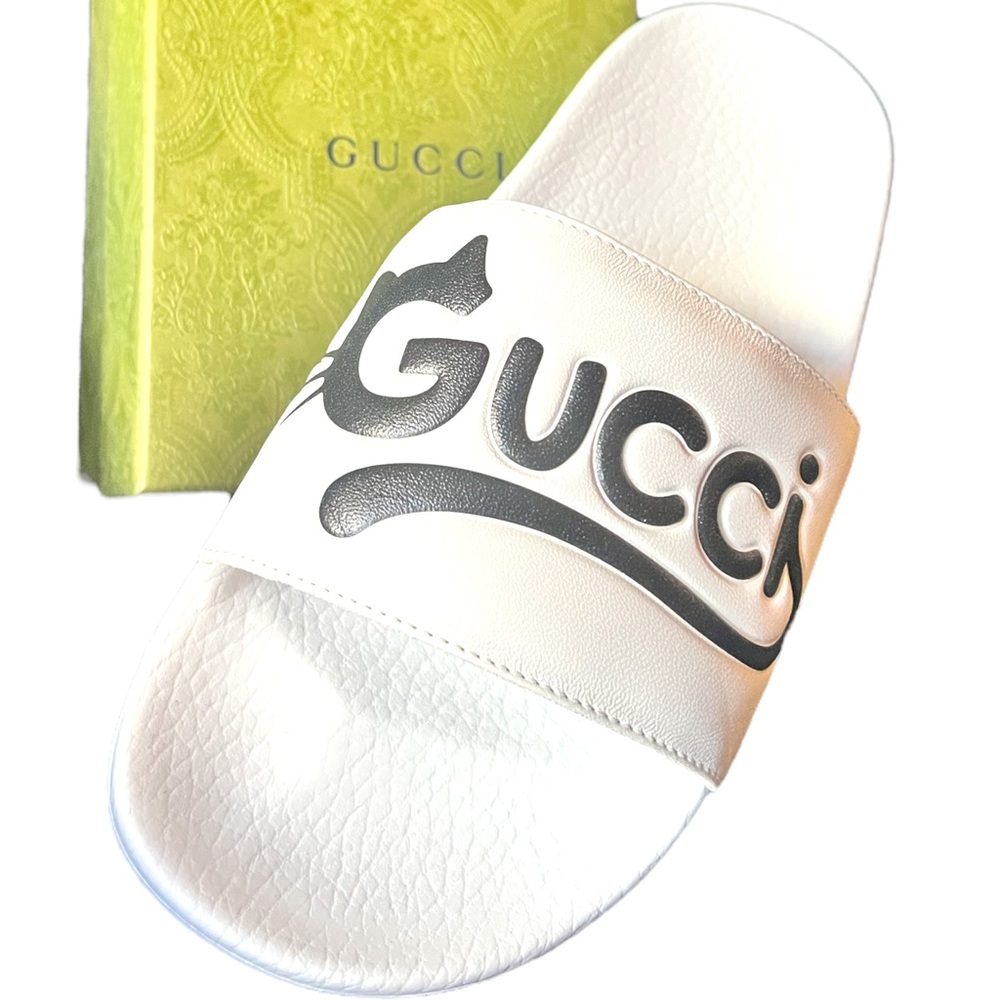 GUCCI Womens Napa Pantoufle White Leather Slide